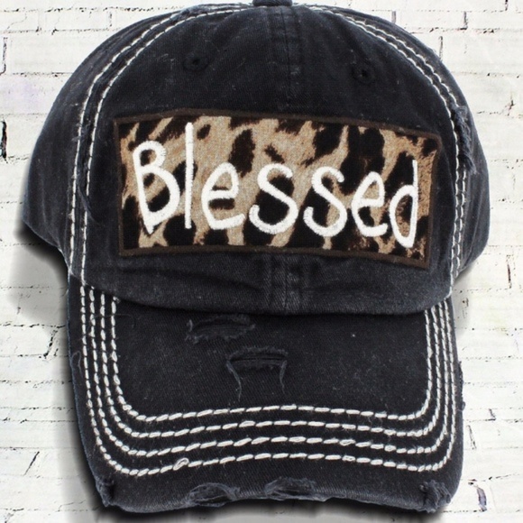 Distressed Black & Leopard Print 'Blessed' Cap - Picture 3 of 3